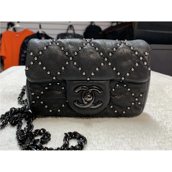 🔥SALE🔥Chanel mini rectangle classic flap studded Dallas black bag - Picture 7 of 16